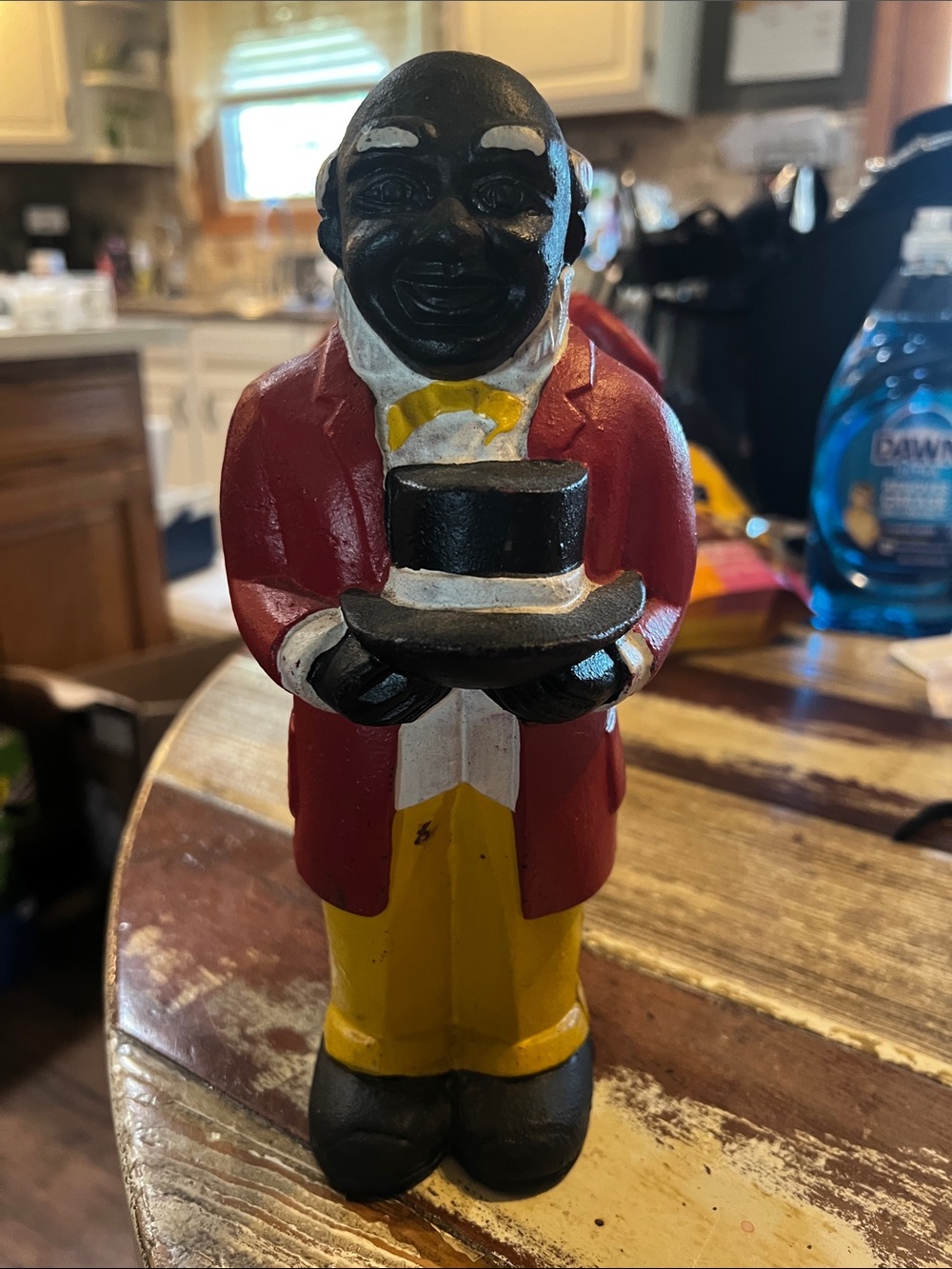 Vintage Red and Yellow Cast Iron Toy Bank
